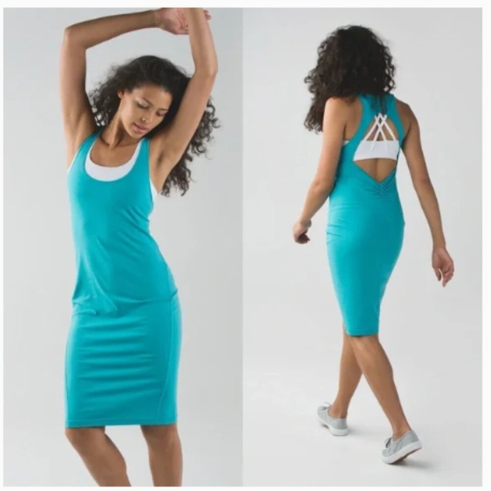 Lululemon Teal Blur Tank Dress Open Back Sleeveless (211)